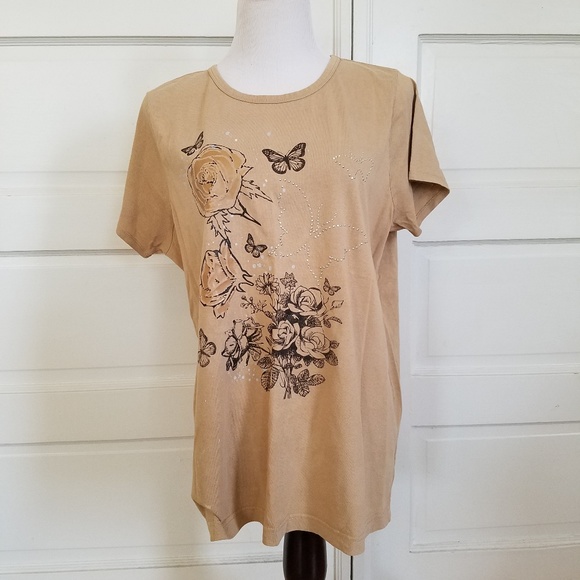 Just My Size Tops - JMS Floral & Butterfly Short Sleeve Tee Size 1X